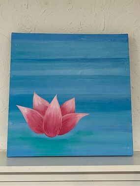 Lotus flower original painting with a blue background